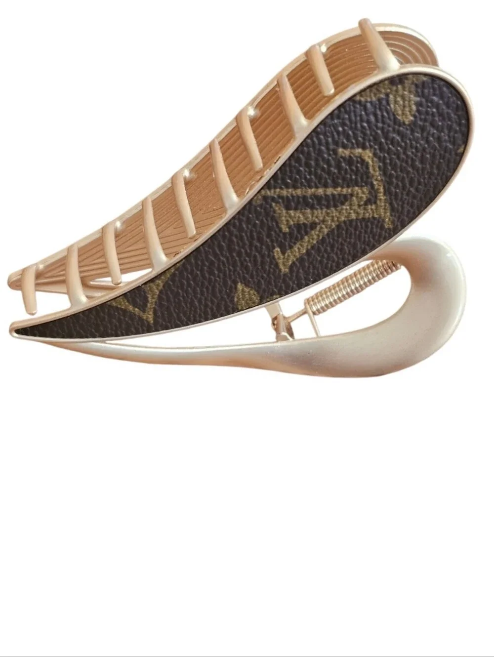 Designer Brown LV Monogram Heart Shaped Metal Hair Clip